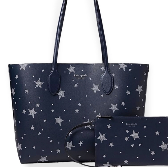 NWT KATE SPADE New York Bleecker Starlight Large Tote BLUE LEATHER Bag - Picture 1 of 10
